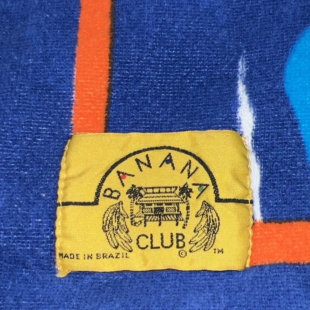 1980s Vintage Beach Towel Banana Club Brazil Terry Cloth Palm Trees Tropical EUC